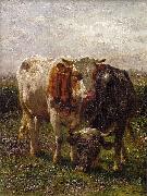 Johannes Hubertus Leonardus de Haas Bull and cow in the floodplains at Oosterbeek oil on canvas